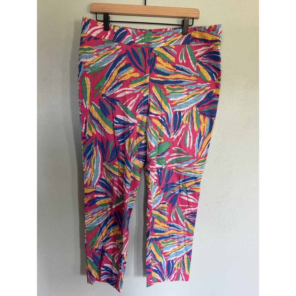 Pappagallo Chelsea Pants Women 12 Aloha Tropical Leaf Print Multicolor Capri